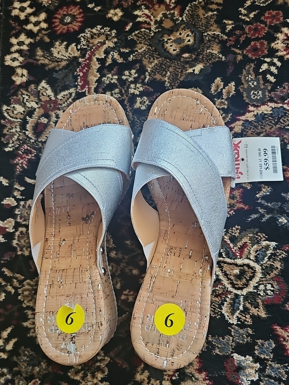 Donald J. Pliner Silver Cork Crossband Slide Sandals